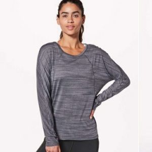 Lululemon Set To Sweat Long Sleeve Gray Heathered Black Round Neck Thumbholes